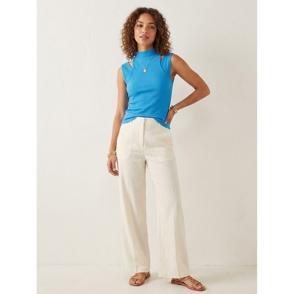 by Anthropologie Blue Ribbed Mock Neck Cut Out Shoulder Sleeveless Top XL